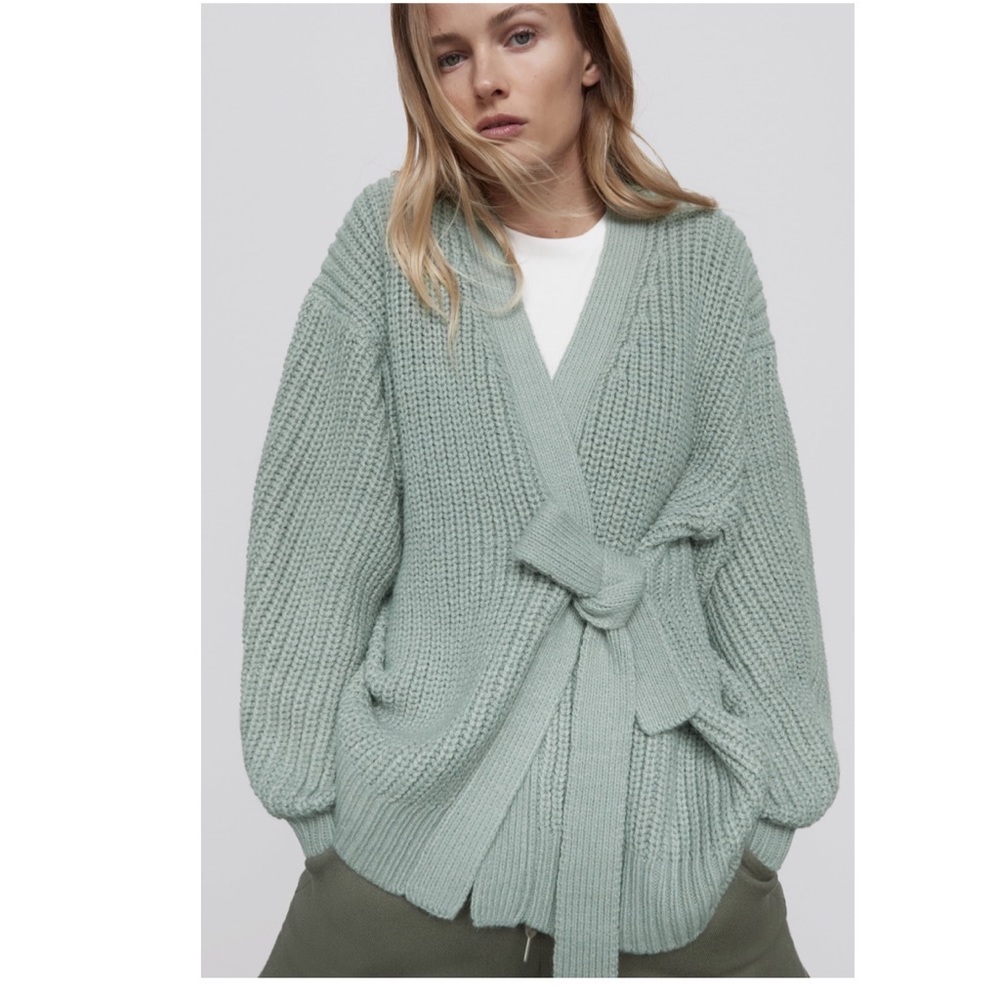 NWT ZARA TIE KNIT SWEATER CARDIGAN JACKET SLOUCHY MEDIUM